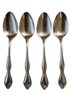 Oneida Silver Strathmore Stainless Steel Teaspoons Set Of 4 Glossy Scroll Design